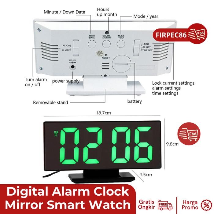 Jam Meja Digital Led Weker / Digital Alarm Clock Mirror Smart Watch Pasti Ori