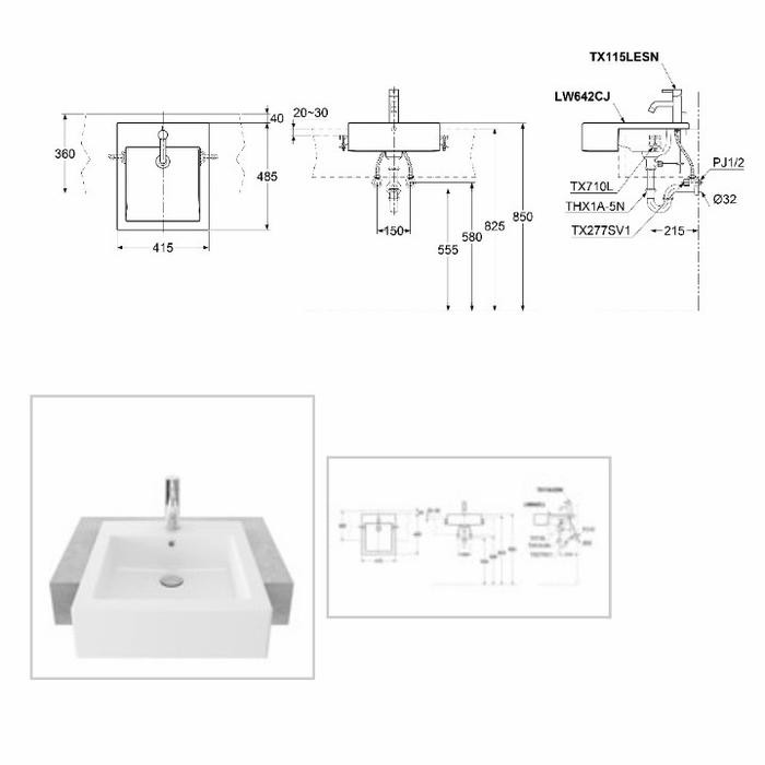 Wastafel Toto LW 642 CJ / LW642CJ (Body Only) Model Tanam
