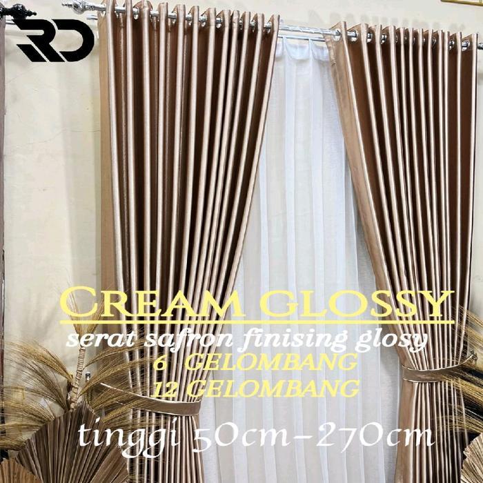 [ Cream Glossy ] Gorden Minimalis 5-6-9-12 Sampai 18 Gelombang Elegan Jendela, Pintu, Smokring Polos