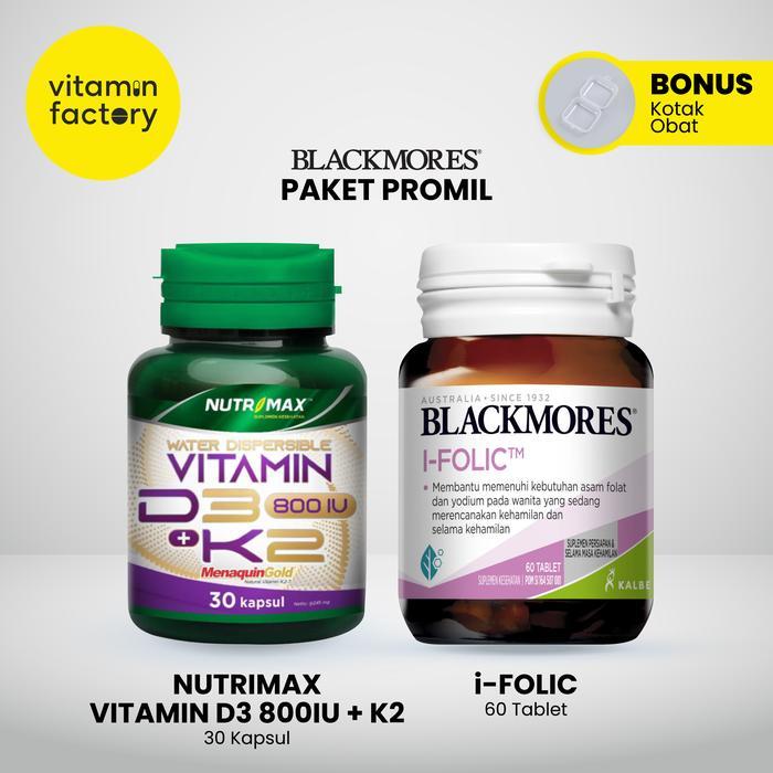 PAKET PROMIL BLACKMORES IFOLIC 60 TABLET DAN NUTRIMAX VITAMIN D3 PLUS K2 30 KAPSUL