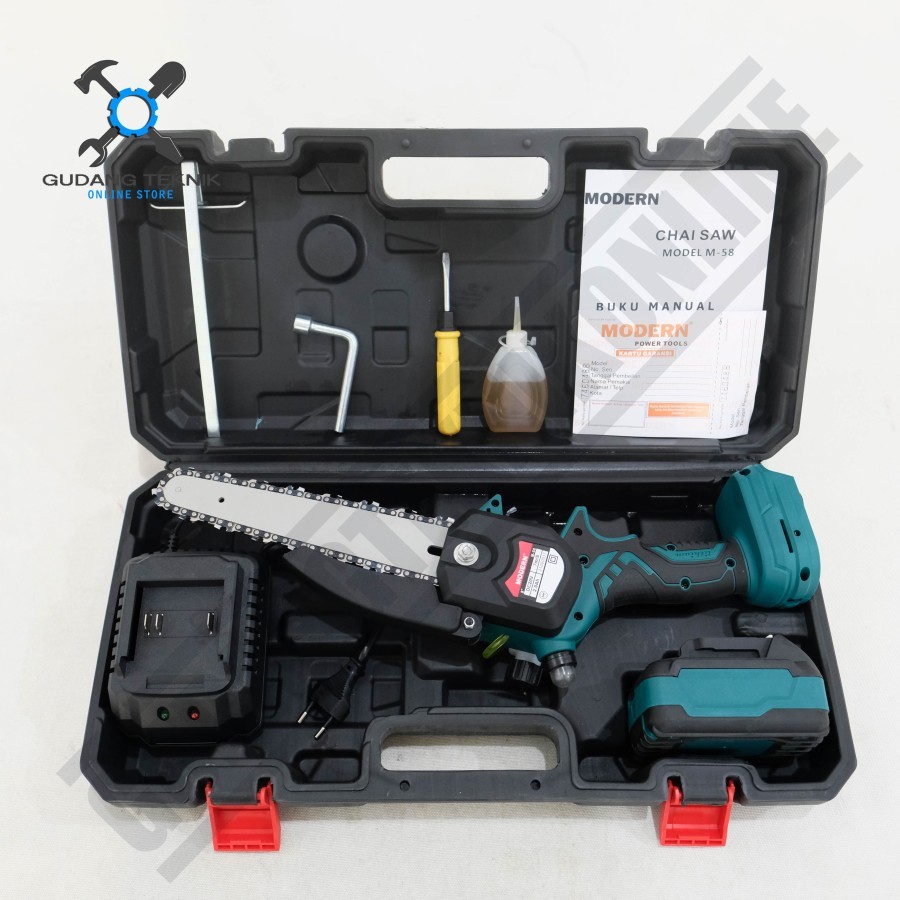 MODERN M58 / Mini CORDLESS Chainsaw MODERN M 58 Gergaji Rantai BATERAI - Chain Saw MODERN M-58
