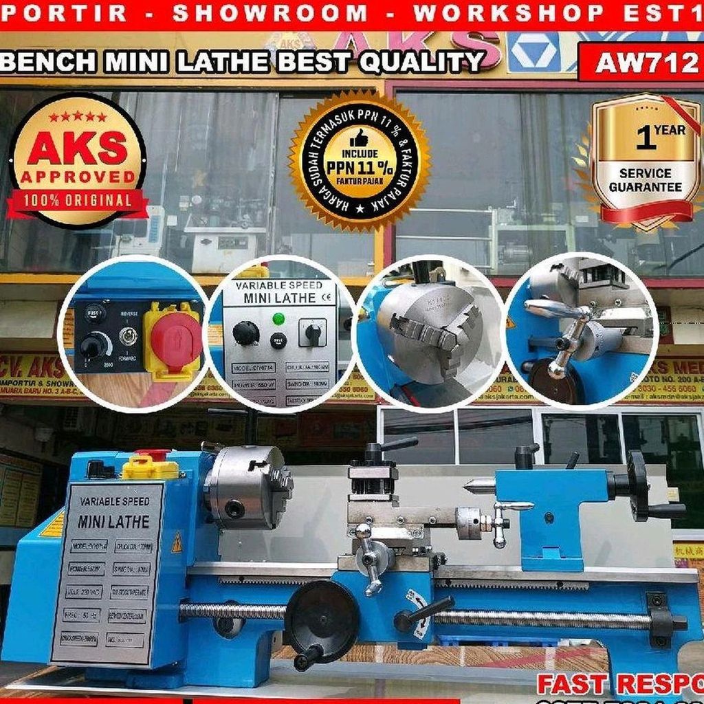 *Mesin Bubut Mini Lathe Metal Working /Bench Lathe 550W MURAH - AW712.. - AW712D