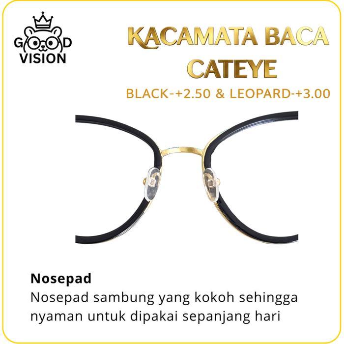 Kacamata Baca Cateye Elegan - Plus +2.50 Bla & +3.00 Leopard Premium