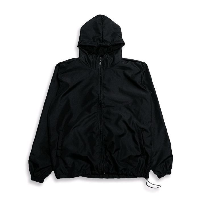 JAKET PARASUT RUNNING POLOS BIG SIZE UNISEX/JAKET PARASUT WINDBREAKER - Hitam, M