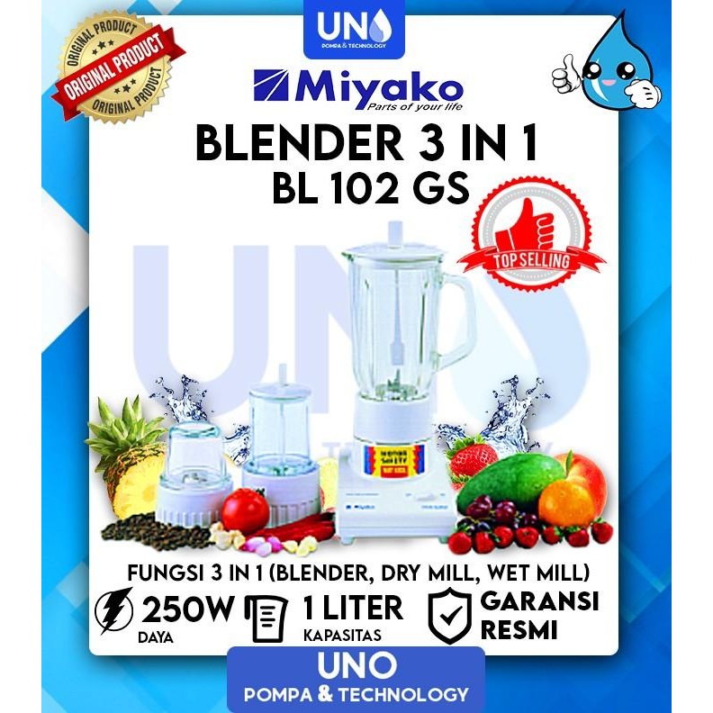 Miyako Blender Kaca 1 Liter Bl-102 Gs / Bl 102 Gs / Bl102Gs(Putih)