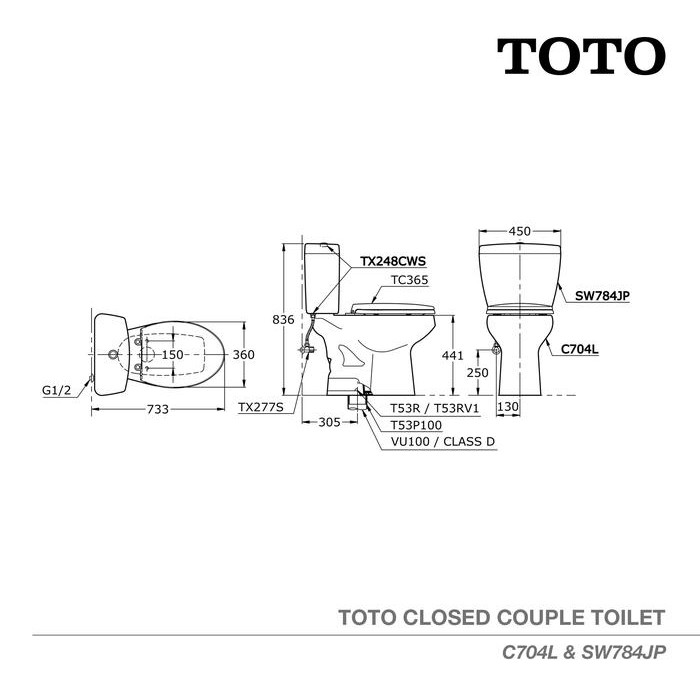 Bestbuy04 Toto Single Bowl Toilet S-Trap / Kloset Duduk C704L/Sw784Jp