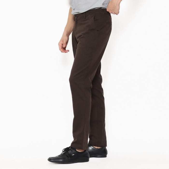 Lawell Celana Chinos Panjang Pria Slim Fit Celana Kerja Formal Stretch Warna Coklat Tua (Dark Brown)