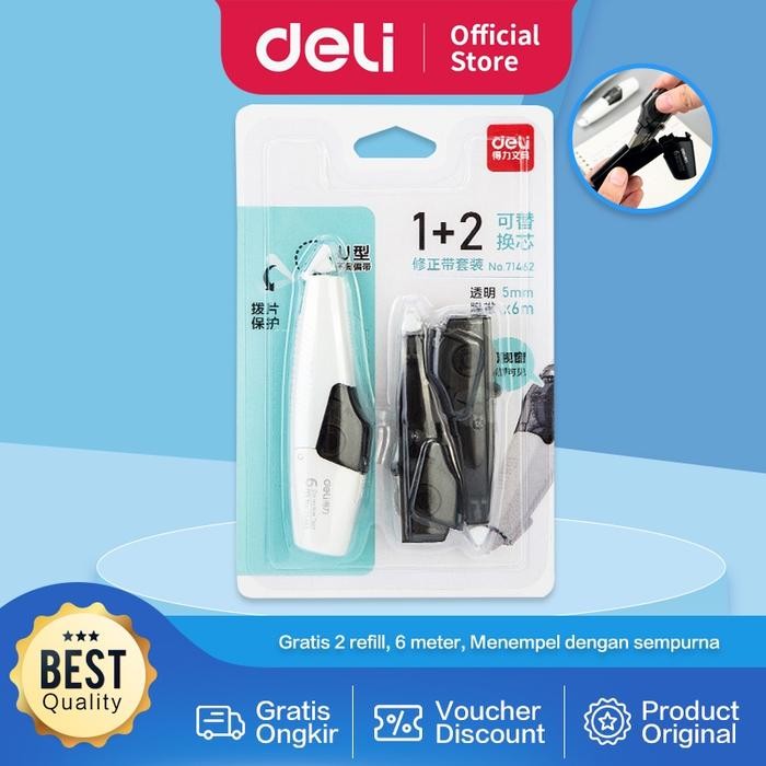 

Deli Correction Tape / Pita Koreksi Tip Ex Kertas 6 Meter Gratis 2 Refill 71462 Stationery