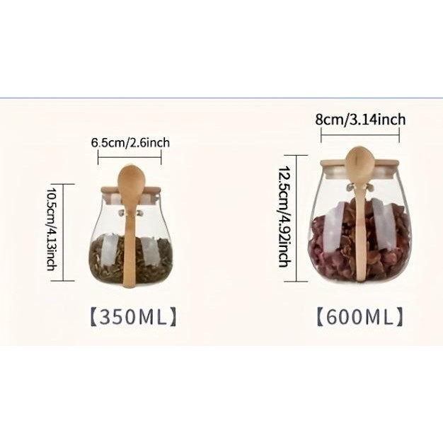 TOBU GUNINCO TOPLES BUMBU TEMPAT BUMBU KACA TUTUP KAYU FREE SENDOK PER