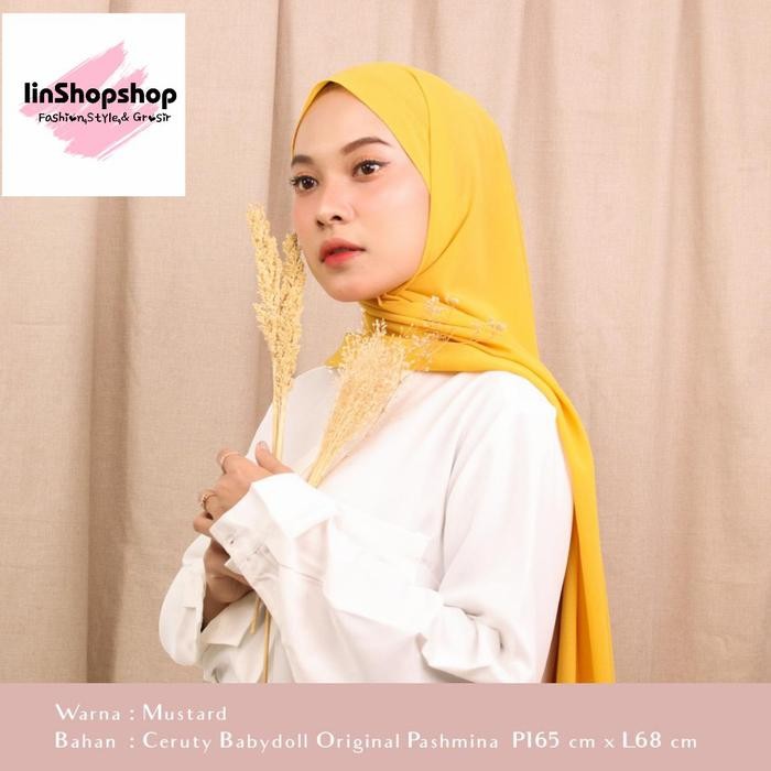 ASLI pasina kerudung hijab pasina Ceruty warna mustard kuning kunyit READY STOCK