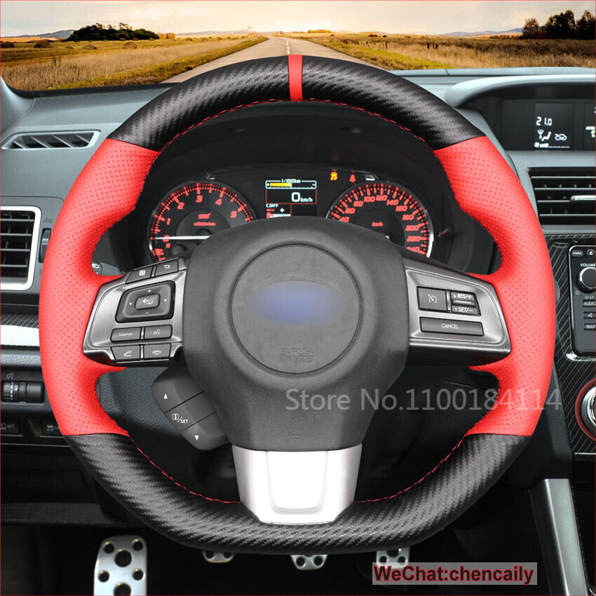 Carbon Fiber Red Leather Steering Wheel Cover for Subaru WRX (STI)