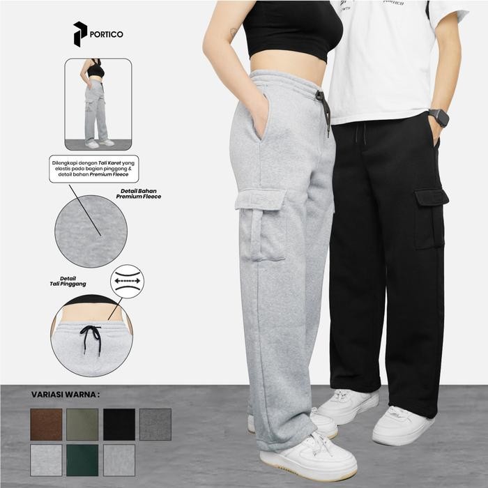 Erigo Collection - Portico - Axel Basic Cargo Loose Pants Highwaist - Premium Fleece - Celana Pria