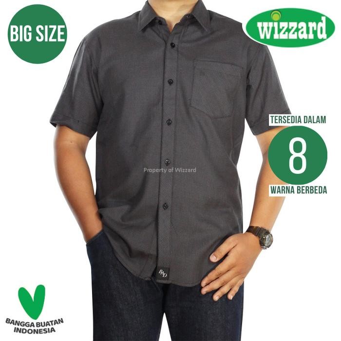 Atasan Baju Kemeja Hem Kotak Garis Panjang Acrylic Pendek Big Size Jumbo Pria Cowok katun Abu Hitam