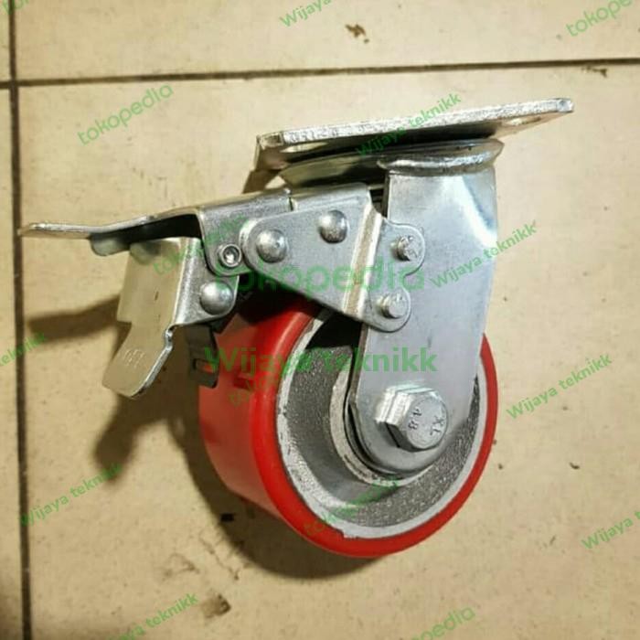 Ready Roda Pu Heavy Duty 4 inch hidup rem roda troli heavy duty 4 inch rem