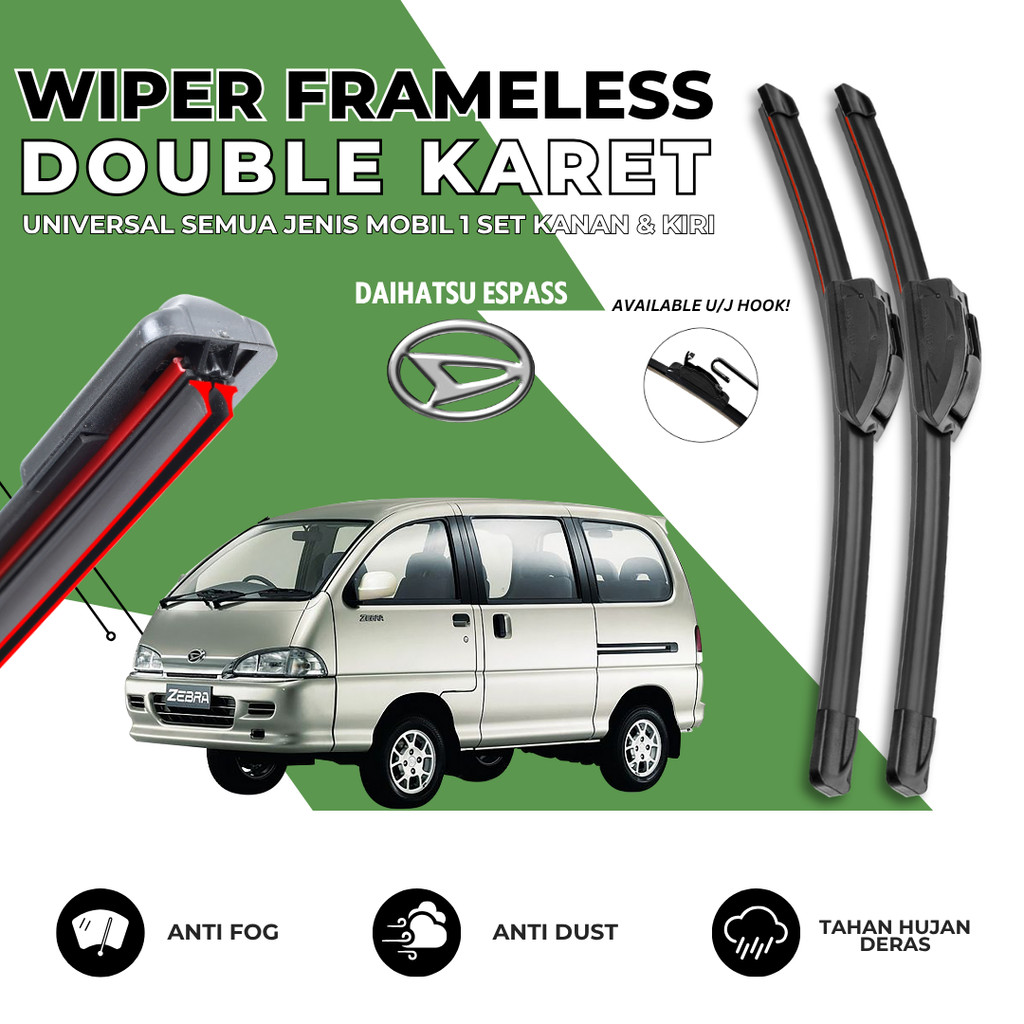 Wiper Dual Karet Mobil Daihatsu Espass Kaca Depan Mobil Satu Set Kiri Kanan