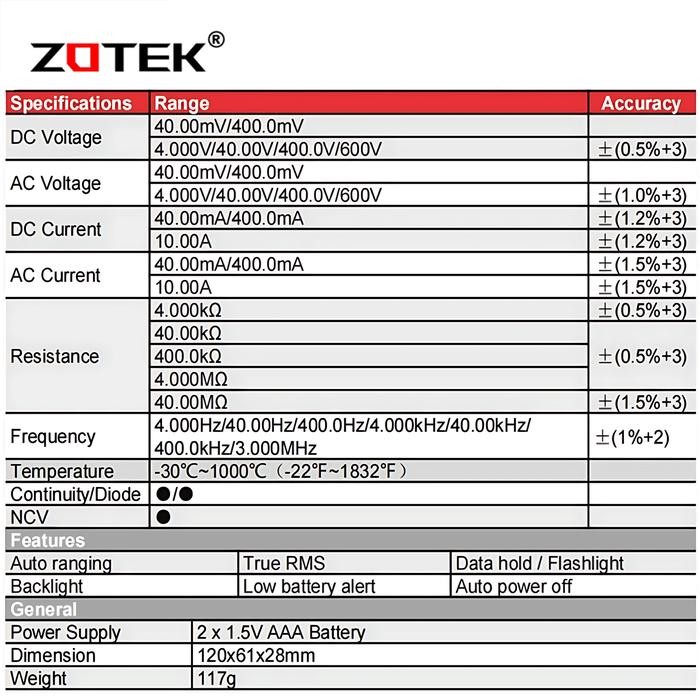 Zotek Zt-C2 Avometer Digital Multitester Digital Original Ac/Dc