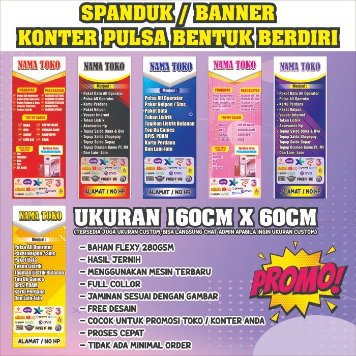 irin- Banner Konter Pulsa Bentuk Berdiri Ukuran 60Cm X 160Cm