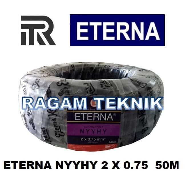 Kabel Listrik Eterna Nyyhy 2X0.75 Mm Rol 50 Meter Serabut Rambut Hitam