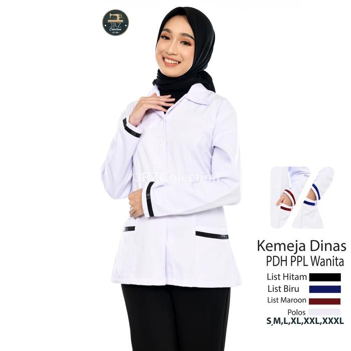 TERMURAH Baju Dinas Putih Wanita Baju PDH Putih PNS Cewek List Hitam READY STOCK