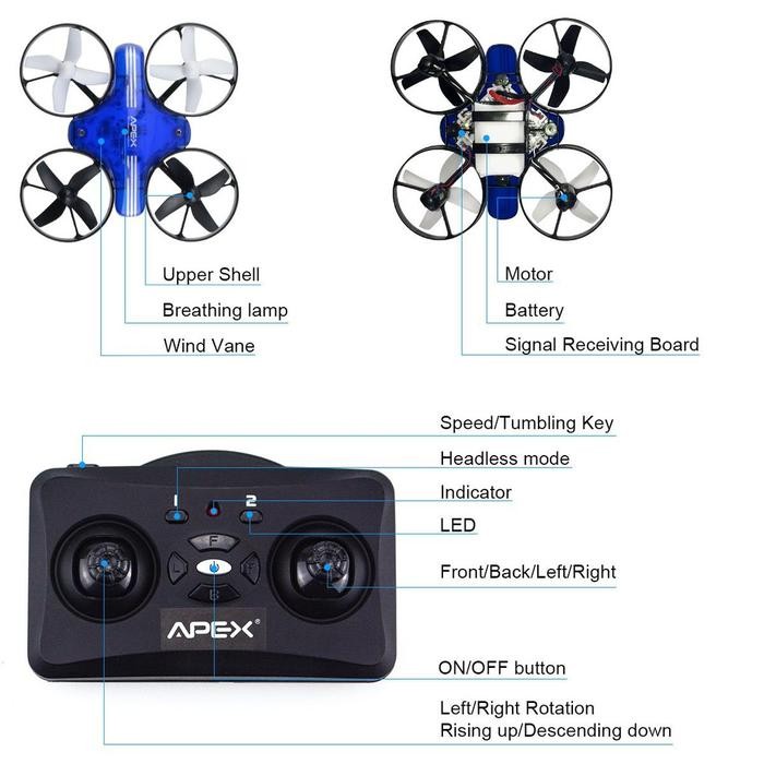 oep6- Tutu Ghost Drone Apex Mini Racing Drone, Quadcopter Drone Headless Mode, Drone Mini -