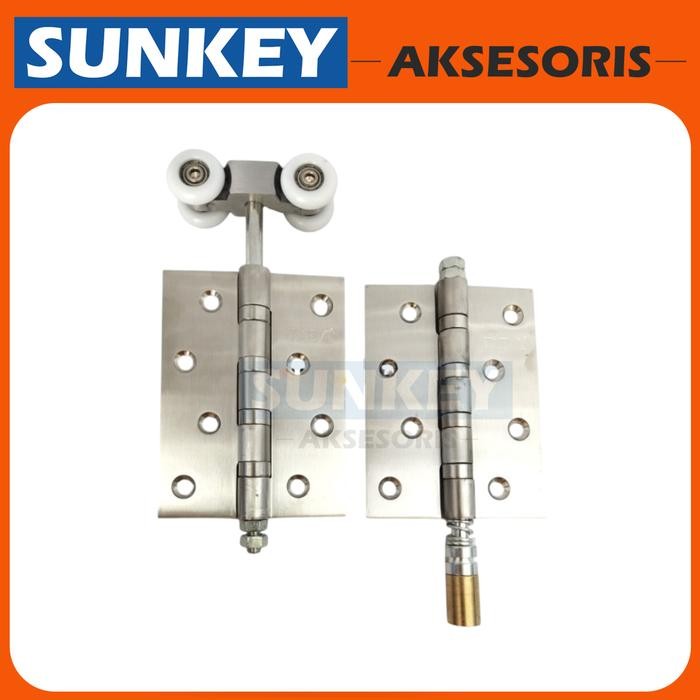 Roda Pintu Lipat Engsel Kupu kupu 1 Set Atas Bawah SUS 304 Roda Gantung - Lurus