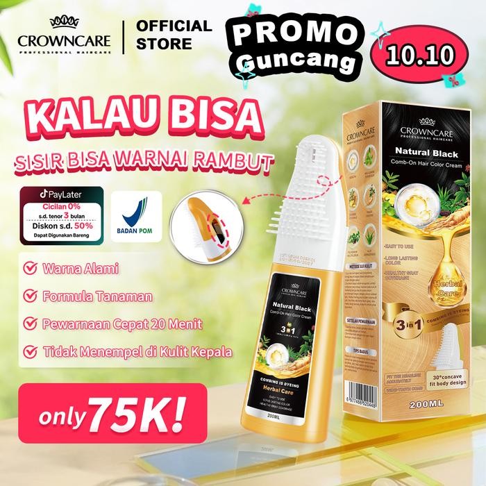 CrownCare Hair Coloring Shampoo Uban 200ml Penghitam Rambut Beruban Membantu menghitamkan uban,
