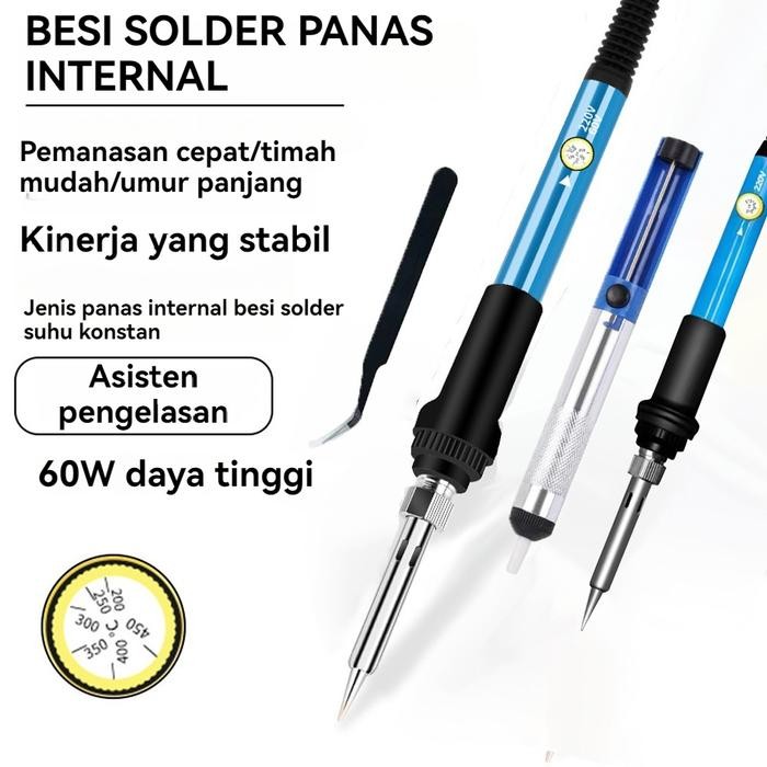 UNEEDTOOLS 15PCS SET SOLDER LISTRIK BERKUALITAS 60W 220V 200-450 C WITH 5 TIPS ADJUSTABLE FAST