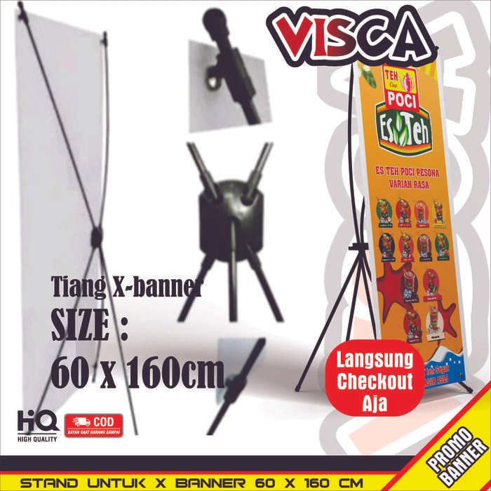 ASLI Tiang X Banner Ukuran 60x160, Tiang X-Banner, Stand Banner, Stng Banner Usaha, Warna Hitam,