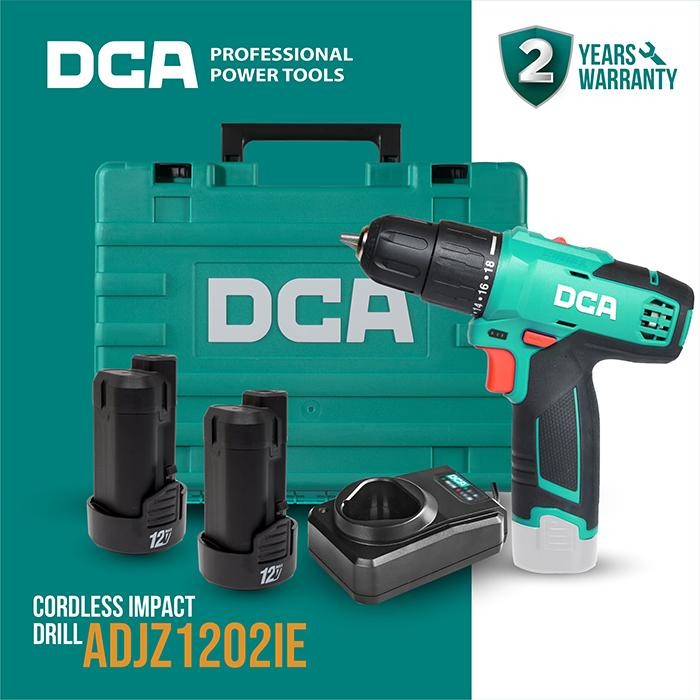 DCA Cordless Impact Drill / Bor Impact Baterai 12Volt 10mm ADJZ1202IE (FULL SET)