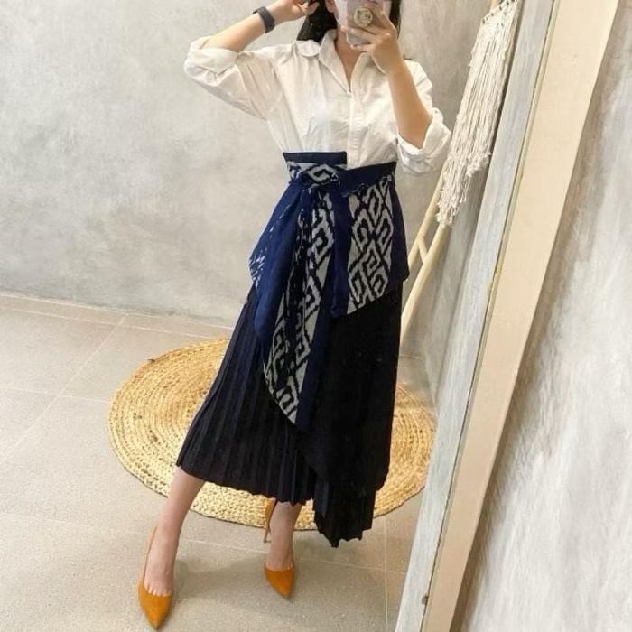 Obi Tenun Ikat Troso Sabuk Batik Pria Wanita - Aksesori Pinggang Etnik Navy