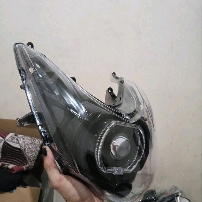Reflektor Lampu Depan Mio Soul Karbu Custom Hitam Plus Biled Laser 4,5 Inchi
