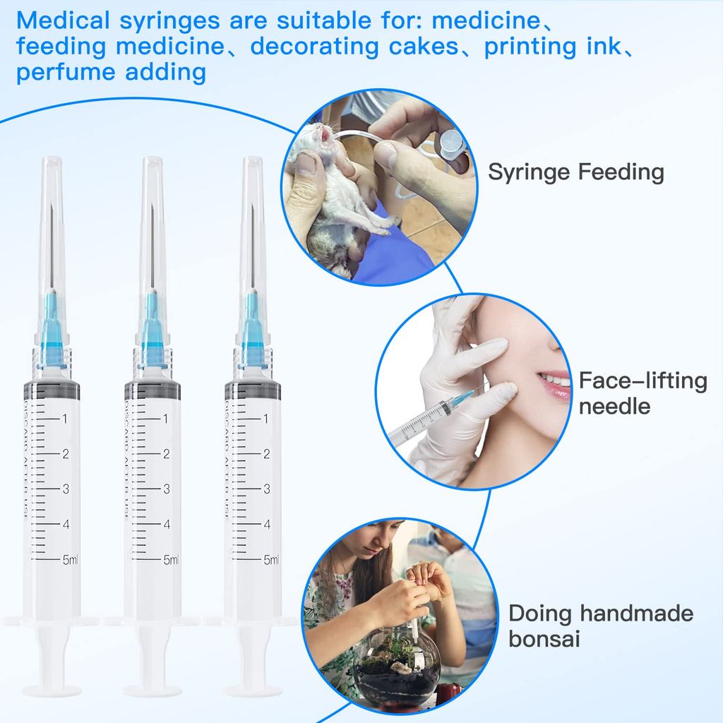 100Pcs Sterile 5ml/cc Luer Lock Syringe With 23G 1inch Needle Measuring Liquid Dispensing Glue