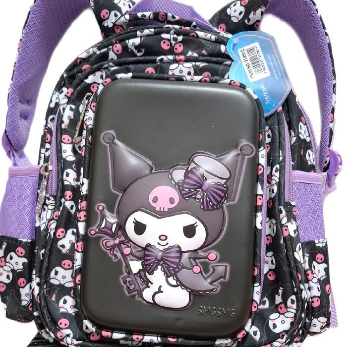 Tas Sekolah Anak Perempuan TK / Paud 12 Inch Motif Kuromi HSD 2in1 Tempat Pensil Ransel