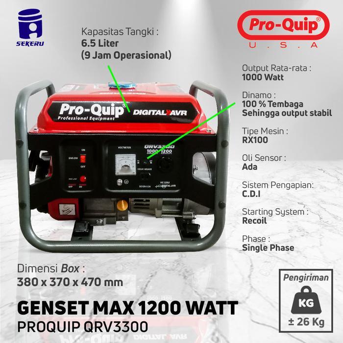 PORTABLE GENSET PROQUIP QRV3300 QRV MAKS 1200 WATT RATE 1000 WATT PROMO TERMURAH