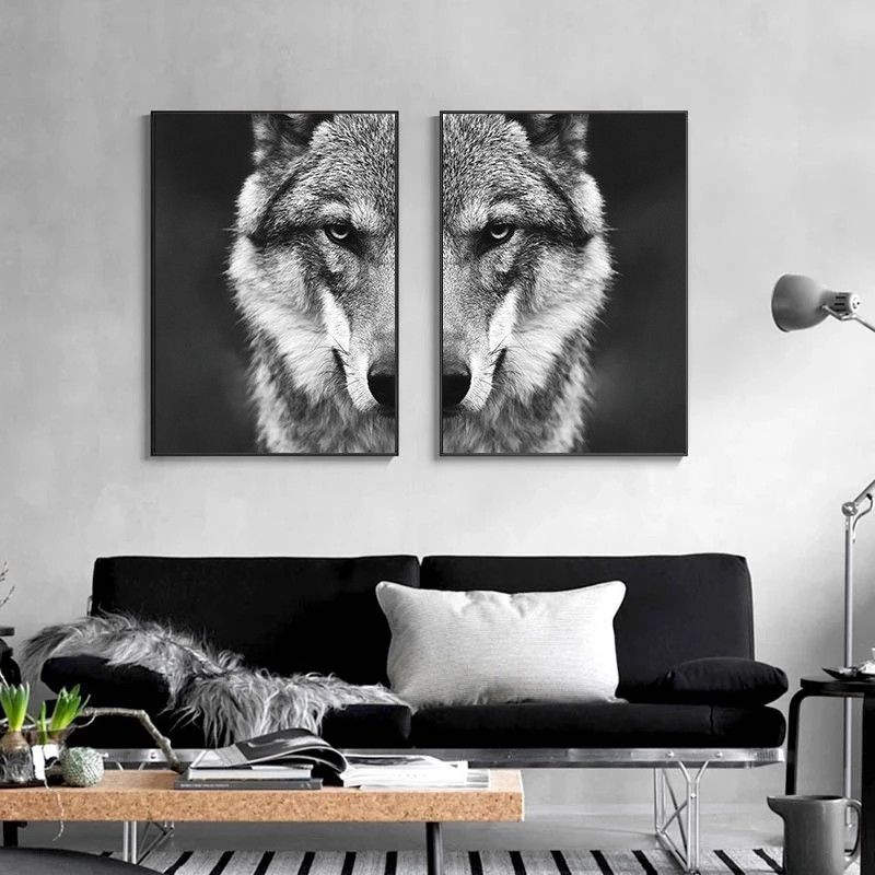 Wolf Head Wall Art Picture Wild Animal Poster Nordic Style Black White Canvas Painting Print Home