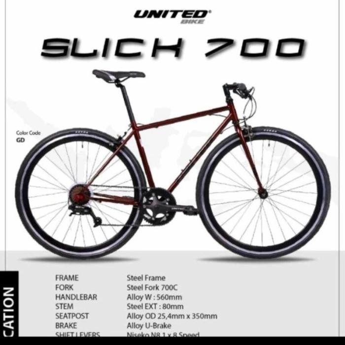 Sepeda Hybid 700C UNITED SLICK 8 Speed Original Garansi 5 Tahun - gold