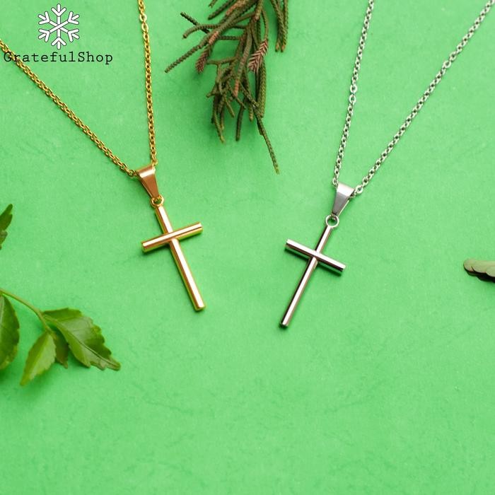 TERMURAH Kalung SALIB PIPE SILVER/GOLD Stainless Steel READY STOCK