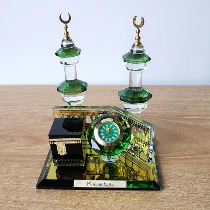 Miniatur Kristal Kabah Menara Jam Tower Mekah Magnet / Ka'bah Menara Pajangan Meja Crystal Kaca