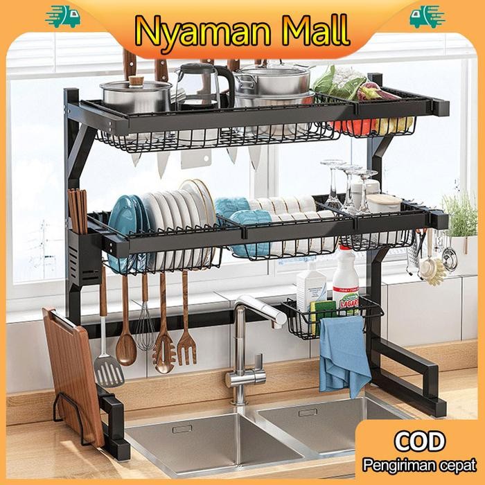 Rds - Rak Piring Wastafel Stainless Hitam Rak Cuci Piring Rak Piring