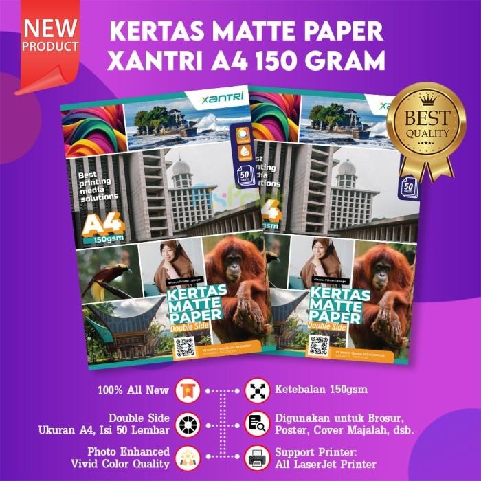 

Pilihan- Kertas Matte Paper Double Side A4 150Gsm 50 Sheets Kertas Matte 150Gr