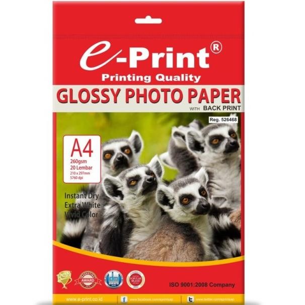 

Pilihan- Kertas Foto E-Print Glossy Photo Paper A4 260 Gsm 20 Lembar Back Print