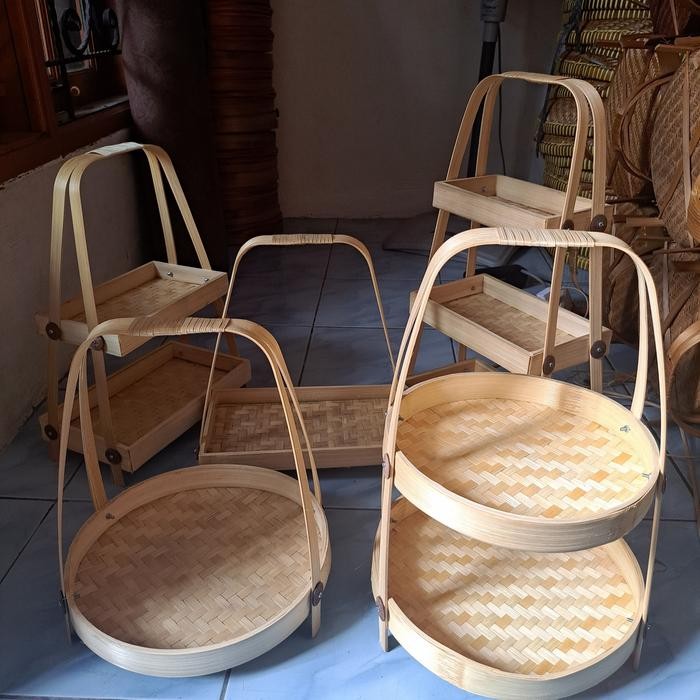 RAK BUMBU BAMBU BULAT RAK SUSUN DISPLAY BAMBU NAMPAN SUSUN TAMPAH SUSUN