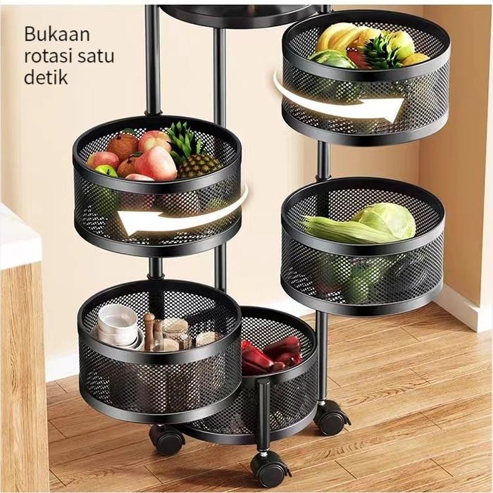 FURNIBEST RAK TROLI SUSUN PUTAR BESI RAK DAPUR SERBAGUNA TINGKAT MODEL BULAT ROTARY