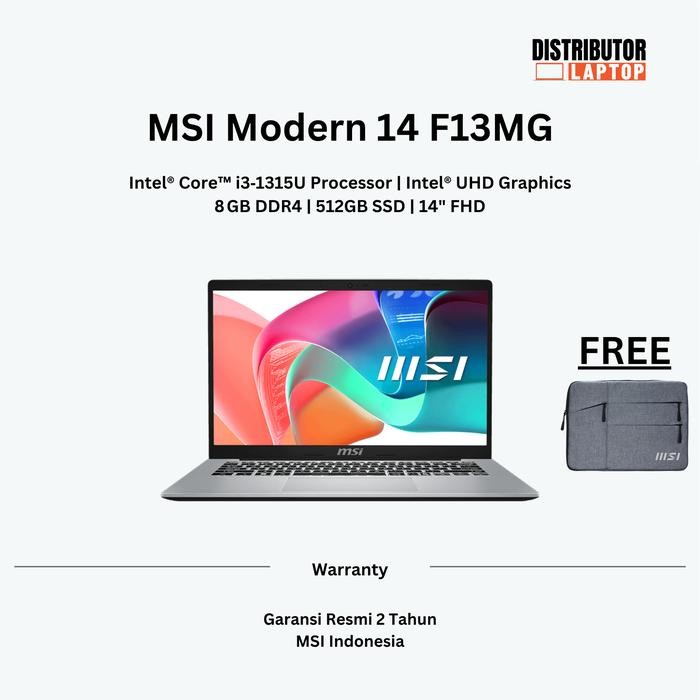 Pilihan- Laptop Msi Modern 14 F13Mg Intel Core I3 Ram 8Gb 512Gb Ssd W11
