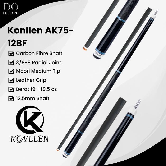 Stick Billiard Konllen Ak75-12F Carbon Cue Leather Grip Low Deflection / Stick Konllen Ak75-12F
