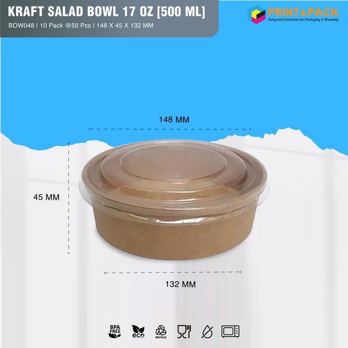 

Kraft Salad Bowl 500ml / 17oz isi 50pcs - Paper Bowl Coklat Murah