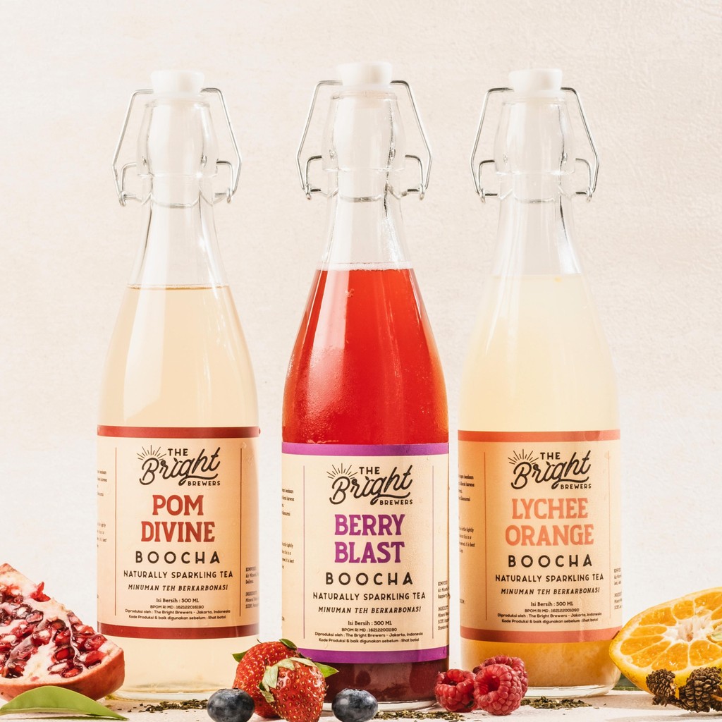 Paket Kombucha 3 Botol Mix Bundle - Sparkling Tea Delima Berry Lychee