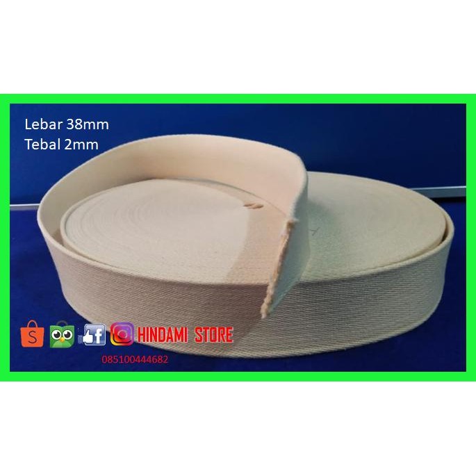 

New TALI WEBBING KATUN TALI TAS LEBAR 3,8 CM TEBAL 2 MM PUTIH TULANG