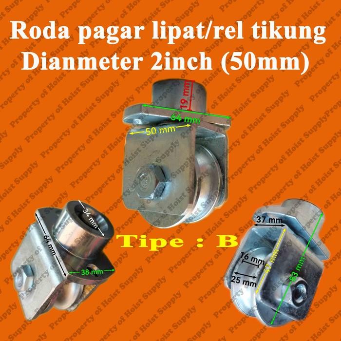 Roda pagar pintu sliding Bull Brand 2 inch (5cm) rel tikung-belok