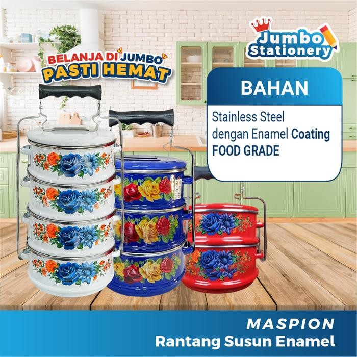 Maspion Rantang 3 Susun Klasik Jadul Stainless Enamel Kedaung Rantang Motif Bunga Kitchenware